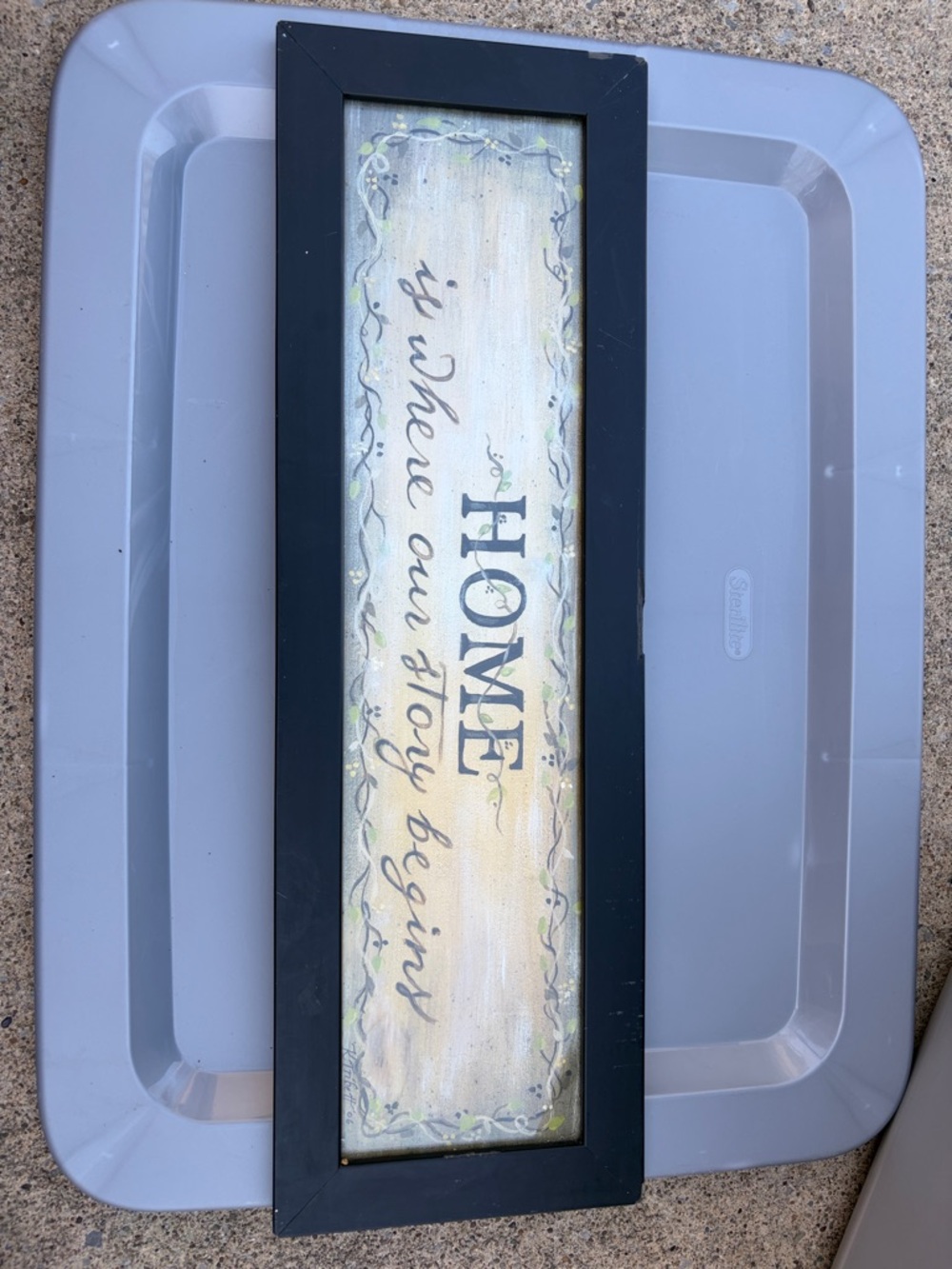 HOME is where our story begins  Wall Sign Black Frame, CreaYellow Artwork